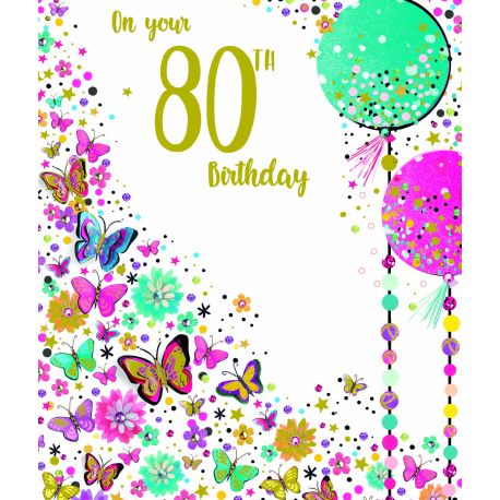 On Your 80th Birthday med guld print - Stort fødselsdagskort & kuvert - Paper