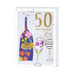 Happy Birthday 50 år med guld print - Fødselsdagskort & kuvert