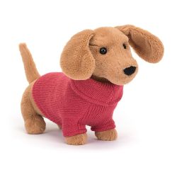 Gravhund med pink sweater - Bamse 14 cm - Jellycat