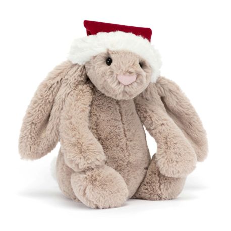 Beige kanin med nissehue - Medium Bashful julebamse 31 cm - Jellycat