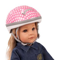 Pink med prikker cykelhjelm til dukke (45-50 cm)