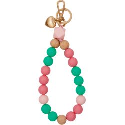 Pink nøglesnor med hjertevedhæng, træ & silikone perler