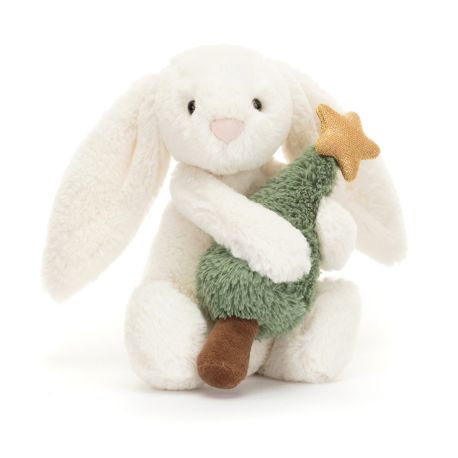 Hvid kanin med juletræ- Bashful julebamse 18 cm