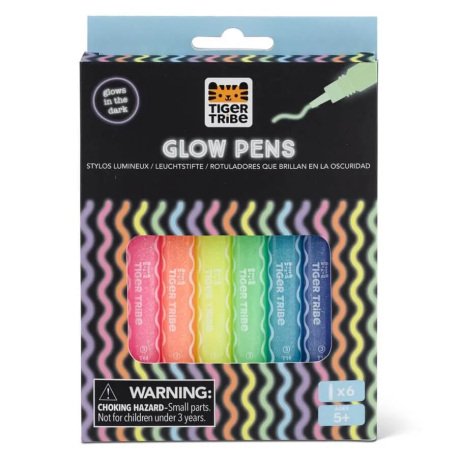 Glow Pens - 6 selvlysende glimmerfarver